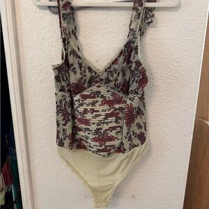 Free People Floral Bodysuit in Red and Cream